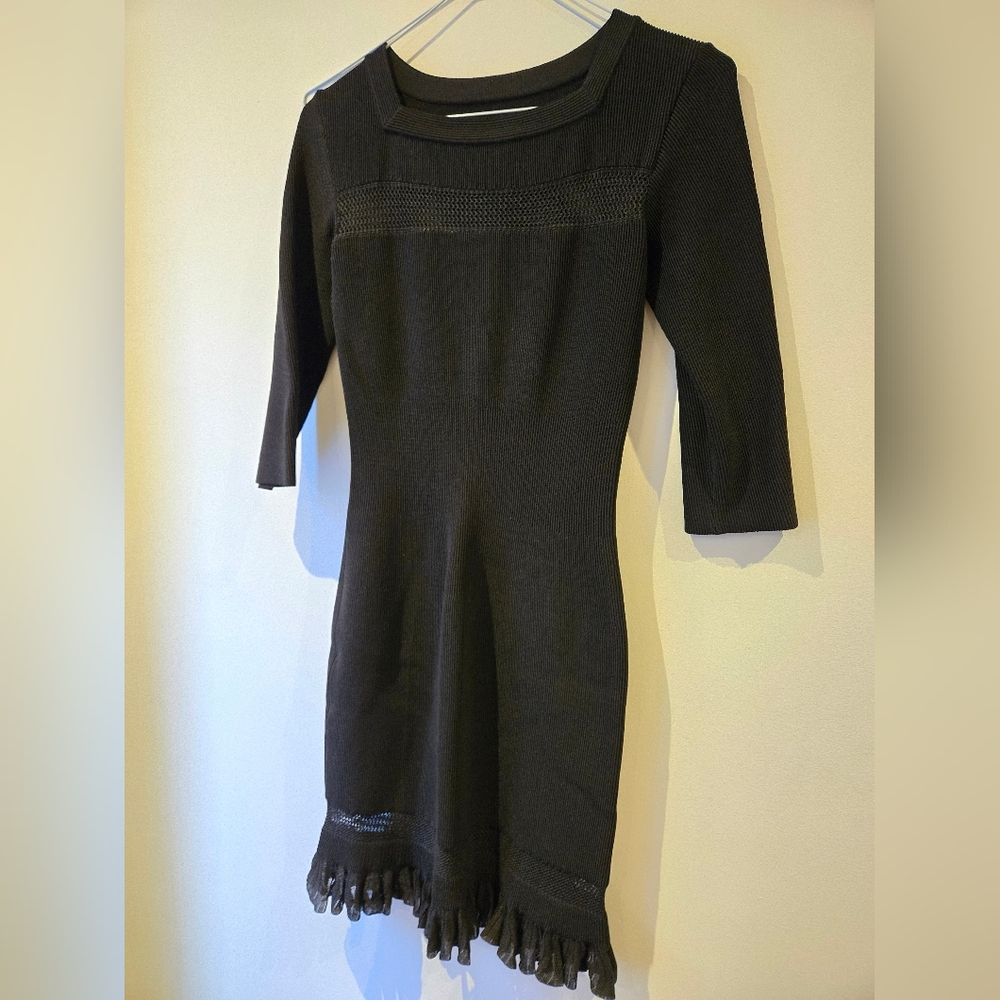 Alaia Black Knit Sheer Ruffle Dress Size 36